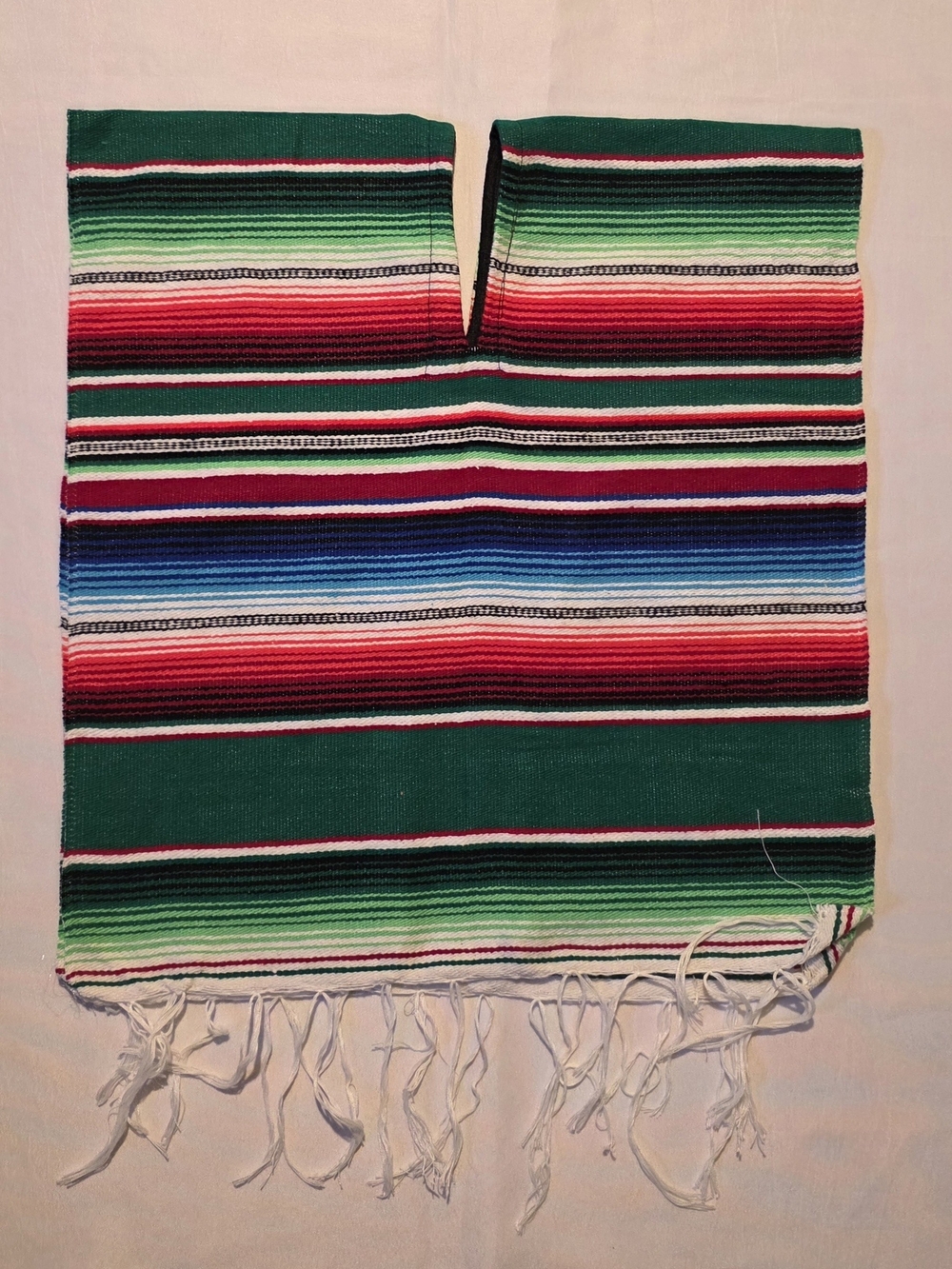 Kids Green Striped Poncho Cape - Colorful Mexican-Style-Sarape #140B7